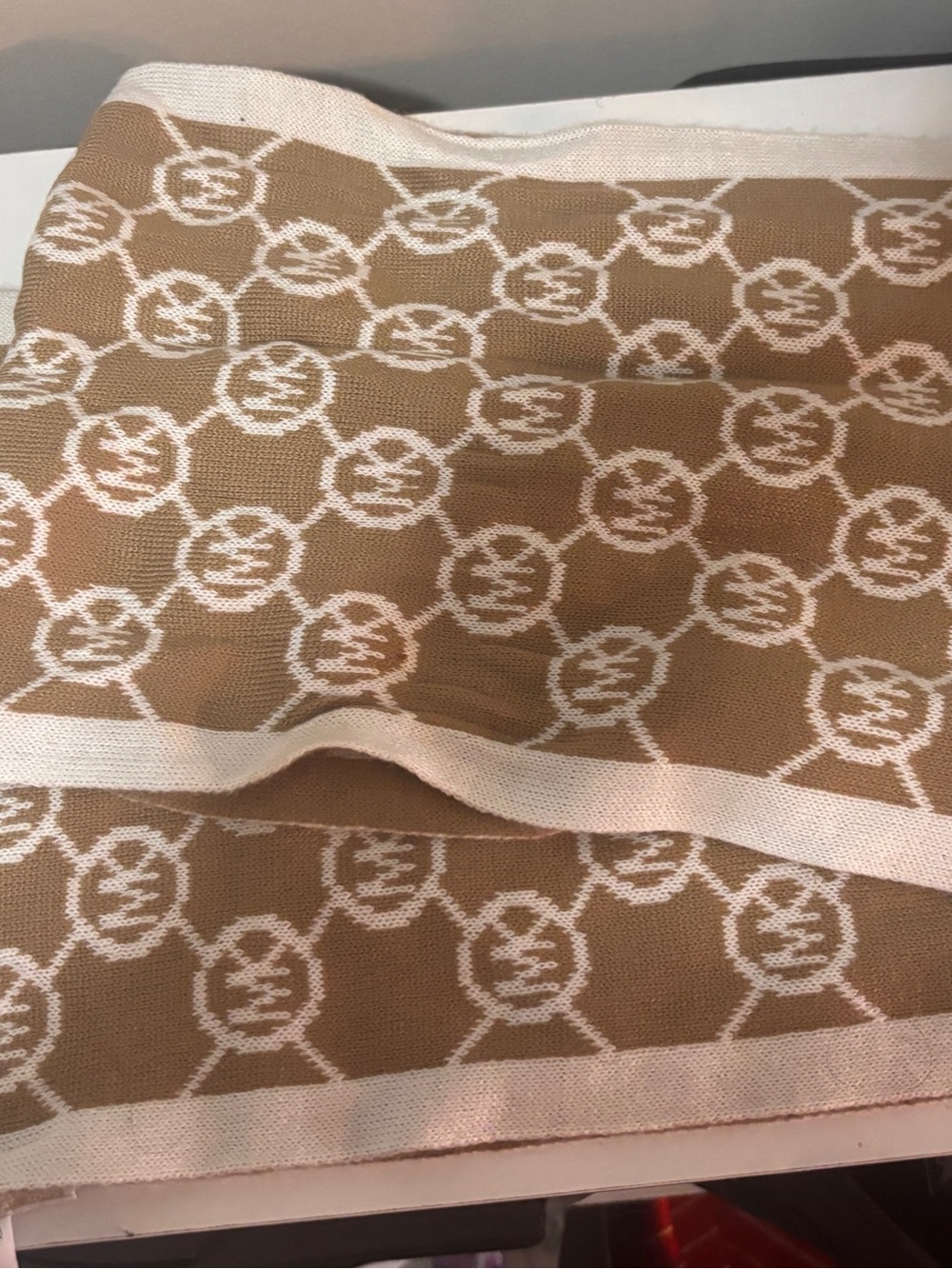Michael Kors Beige and White Logo Jacquard Scarf